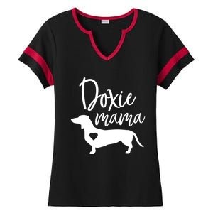 Doxie Mama Dachshund Mama Funny Dog Mom Wiener Dog Doxie Mom Gift Ladies Halftime Notch Neck Tee