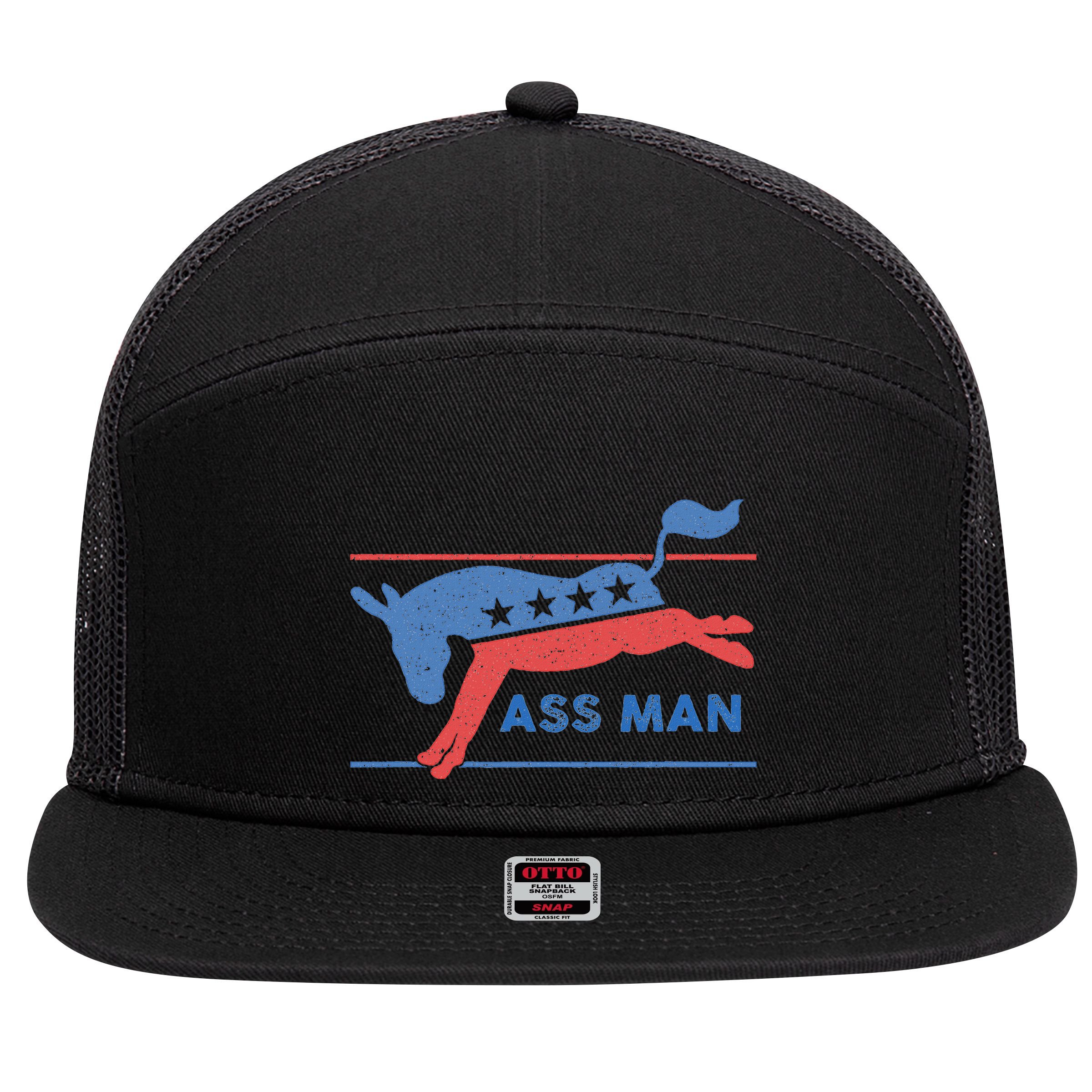 Democrat Merchandise Democratic Donkey Assman Ass Man 7 Panel Mesh Trucker Snapback Hat