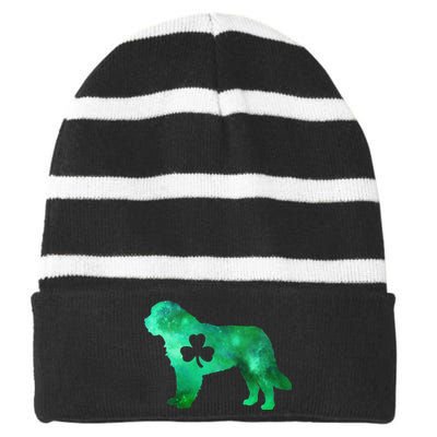 Dog Mom Dog Lover St Patrick's Day Saint Bernard Striped Beanie with Solid Band