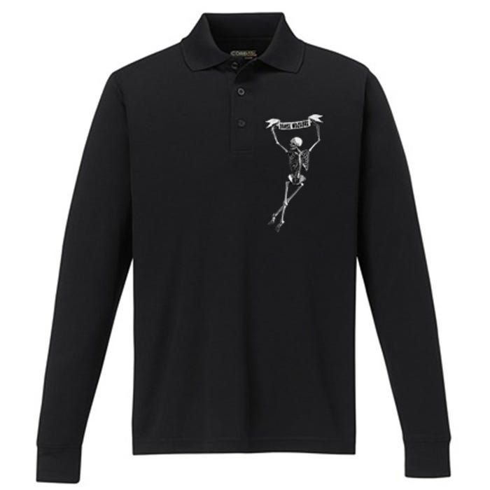 Danse Macabre Dancing Skeleton Halloween Dance Of Death Performance Long Sleeve Polo