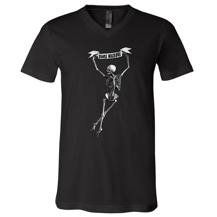 Danse Macabre Dancing Skeleton Halloween Dance Of Death V-Neck T-Shirt