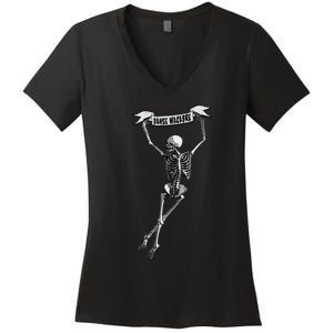 Danse Macabre Dancing Skeleton Halloween Dance Of Death Women's V-Neck T-Shirt