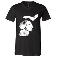 Dirty Mind Dog A Funny Dog Adult Humor Retro Vintage V-Neck T-Shirt