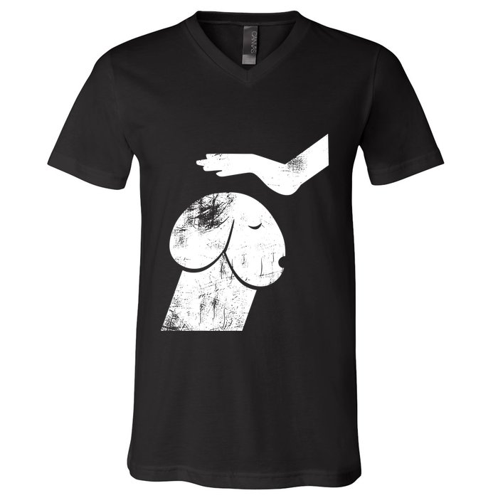 Dirty Mind Dog A Funny Dog Adult Humor Retro Vintage V-Neck T-Shirt