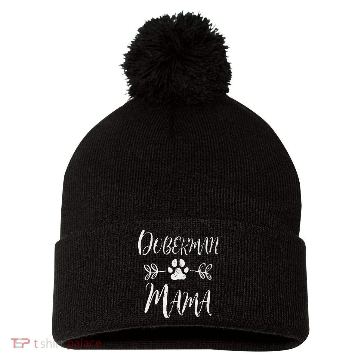 Doberman Mama Doberman Lover Owner Dobie Dog Mom Pom Pom 12in Knit Beanie