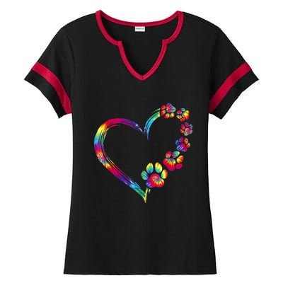 Dog Mom Dad Puppy Love Dogs Paw Print Heart Tie Dye Design TShirt Ladies Halftime Notch Neck Tee