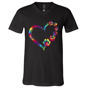 Dog Mom Dad Puppy Love Dogs Paw Print Heart Tie Dye Design TShirt V-Neck T-Shirt