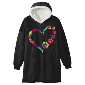 Dog Mom Dad Puppy Love Dogs Paw Print Heart Tie Dye Design TShirt Hooded Wearable Blanket