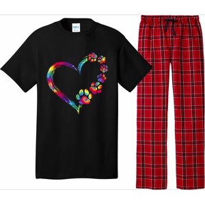 Dog Mom Dad Puppy Love Dogs Paw Print Heart Tie Dye Design TShirt Pajama Set