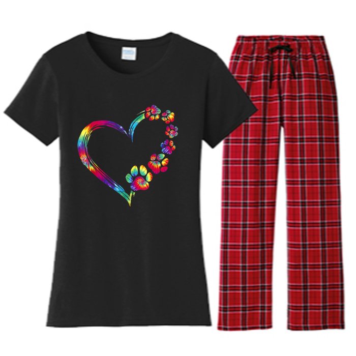 Dog Mom Dad Puppy Love Dogs Paw Print Heart Tie Dye Design TShirt Women's Flannel Pajama Set