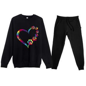 Dog Mom Dad Puppy Love Dogs Paw Print Heart Tie Dye Design TShirt Premium Crewneck Sweatsuit Set