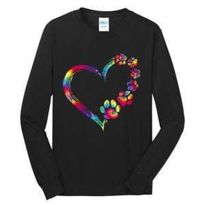 Dog Mom Dad Puppy Love Dogs Paw Print Heart Tie Dye Design TShirt Tall Long Sleeve T-Shirt