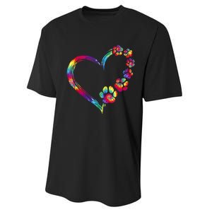 Dog Mom Dad Puppy Love Dogs Paw Print Heart Tie Dye Design TShirt Performance Sprint T-Shirt