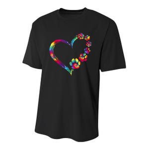 Dog Mom Dad Puppy Love Dogs Paw Print Heart Tie Dye Design TShirt Youth Performance Sprint T-Shirt