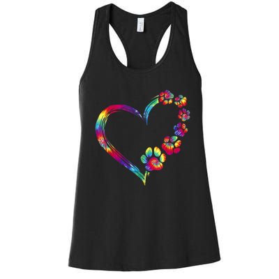 Dog Mom Dad Puppy Love Dogs Paw Print Heart Tie Dye Design TShirt Women's Racerback Tank