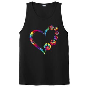 Dog Mom Dad Puppy Love Dogs Paw Print Heart Tie Dye Design TShirt PosiCharge Competitor Tank