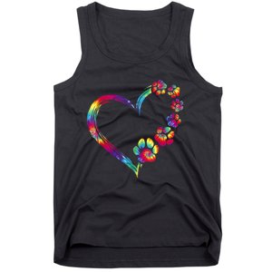 Dog Mom Dad Puppy Love Dogs Paw Print Heart Tie Dye Design TShirt Tank Top