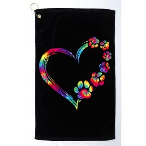 Dog Mom Dad Puppy Love Dogs Paw Print Heart Tie Dye Design TShirt Platinum Collection Golf Towel