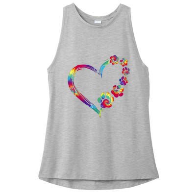 Dog Mom Dad Puppy Love Dogs Paw Print Heart Tie Dye Funny Ladies PosiCharge Tri-Blend Wicking Tank