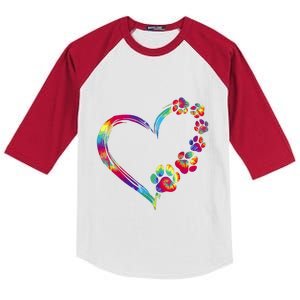 Dog Mom Dad Puppy Love Dogs Paw Print Heart Tie Dye Funny Kids Colorblock Raglan Jersey