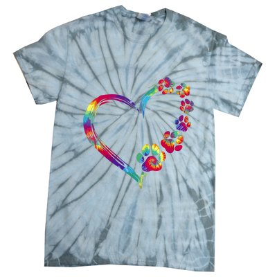 Dog Mom Dad Puppy Love Dogs Paw Print Heart Tie Dye Funny Tie-Dye T-Shirt