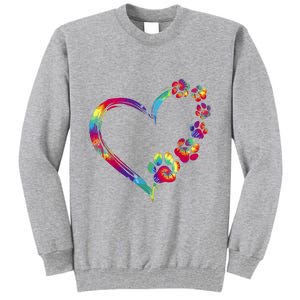 Dog Mom Dad Puppy Love Dogs Paw Print Heart Tie Dye Funny Tall Sweatshirt