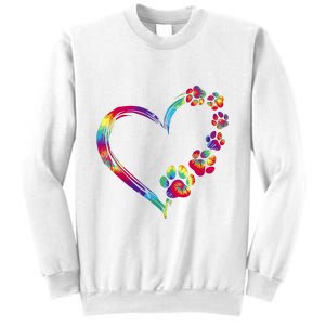 Dog Mom Dad Puppy Love Dogs Paw Print Heart Tie Dye Funny Sweatshirt