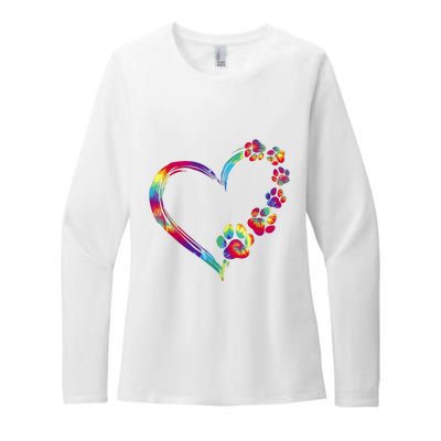 Dog Mom Dad Puppy Love Dogs Paw Print Heart Tie Dye Funny Womens CVC Long Sleeve Shirt