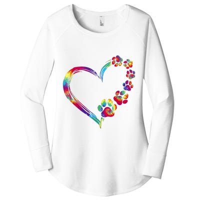 Dog Mom Dad Puppy Love Dogs Paw Print Heart Tie Dye Funny Women's Perfect Tri Tunic Long Sleeve Shirt