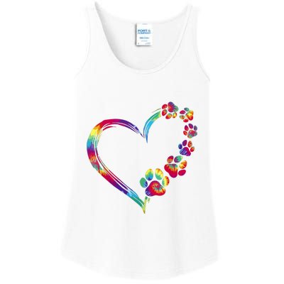 Dog Mom Dad Puppy Love Dogs Paw Print Heart Tie Dye Funny Ladies Essential Tank