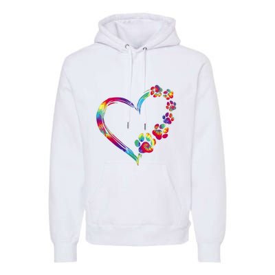 Dog Mom Dad Puppy Love Dogs Paw Print Heart Tie Dye Funny Premium Hoodie