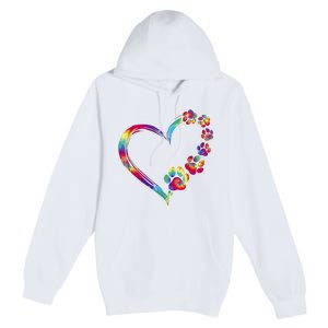 Dog Mom Dad Puppy Love Dogs Paw Print Heart Tie Dye Funny Premium Pullover Hoodie