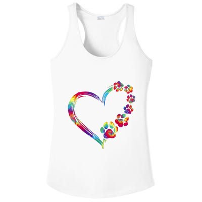 Dog Mom Dad Puppy Love Dogs Paw Print Heart Tie Dye Funny Ladies PosiCharge Competitor Racerback Tank