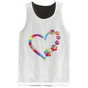 Dog Mom Dad Puppy Love Dogs Paw Print Heart Tie Dye Funny Mesh Reversible Basketball Jersey Tank