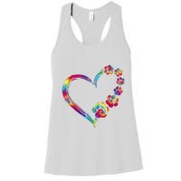 Dog Mom Dad Puppy Love Dogs Paw Print Heart Tie Dye Funny Women's Racerback Tank