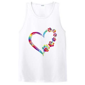 Dog Mom Dad Puppy Love Dogs Paw Print Heart Tie Dye Funny PosiCharge Competitor Tank