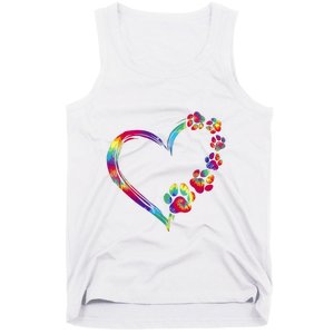 Dog Mom Dad Puppy Love Dogs Paw Print Heart Tie Dye Funny Tank Top