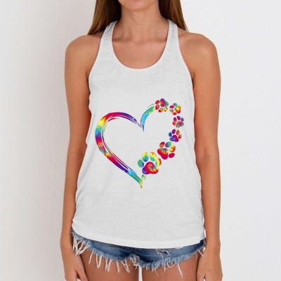 Dog Mom Dad Puppy Love Dogs Paw Print Heart Tie Dye Funny Women's Knotted Racerback Tank