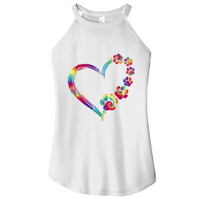 Dog Mom Dad Puppy Love Dogs Paw Print Heart Tie Dye Funny Women's Perfect Tri Rocker Tank