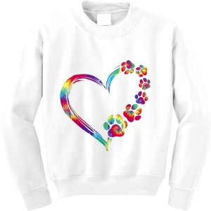 Dog Mom Dad Puppy Love Dogs Paw Print Heart Tie Dye Funny Kids Sweatshirt