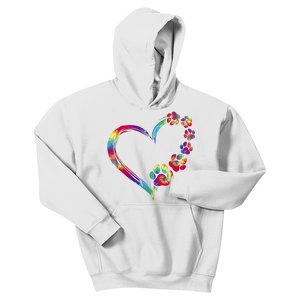 Dog Mom Dad Puppy Love Dogs Paw Print Heart Tie Dye Funny Kids Hoodie