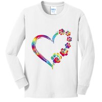 Dog Mom Dad Puppy Love Dogs Paw Print Heart Tie Dye Funny Kids Long Sleeve Shirt