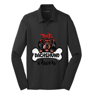 Dachshund Mom Dog Bone Mothers Day Dog Mama Silk Touch Performance Long Sleeve Polo