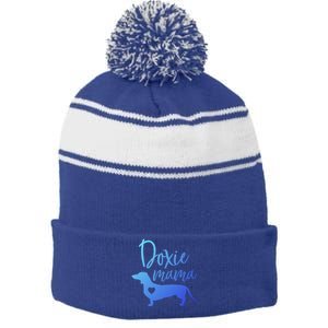 Doxie Mama Dachshund Mama Funny Dog Mom Wiener Dog Doxie Mom Cute Gift Stripe Pom Pom Beanie