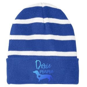 Doxie Mama Dachshund Mama Funny Dog Mom Wiener Dog Doxie Mom Cute Gift Striped Beanie with Solid Band