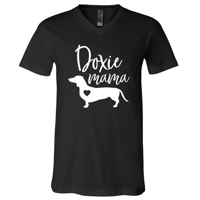 Doxie Mama Dachshund Mom Funny Wiener Dog Gift V-Neck T-Shirt