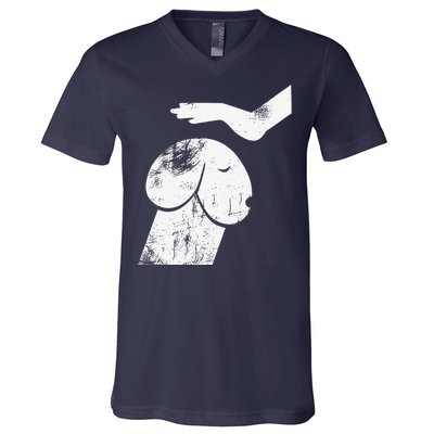 Dirty Mind Dog A Funny Dog Humor Retro Vintage V-Neck T-Shirt