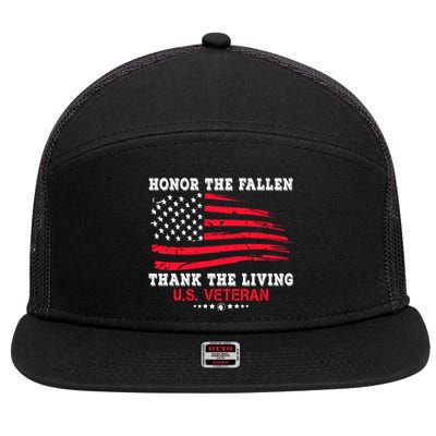 Distressed Memorial Day Honor The Fallen Thank The Living Gift 7 Panel Mesh Trucker Snapback Hat