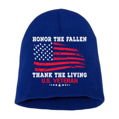 Distressed Memorial Day Honor The Fallen Thank The Living Gift Short Acrylic Beanie