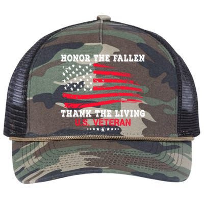 Distressed Memorial Day Honor The Fallen Thank The Living Gift Retro Rope Trucker Hat Cap